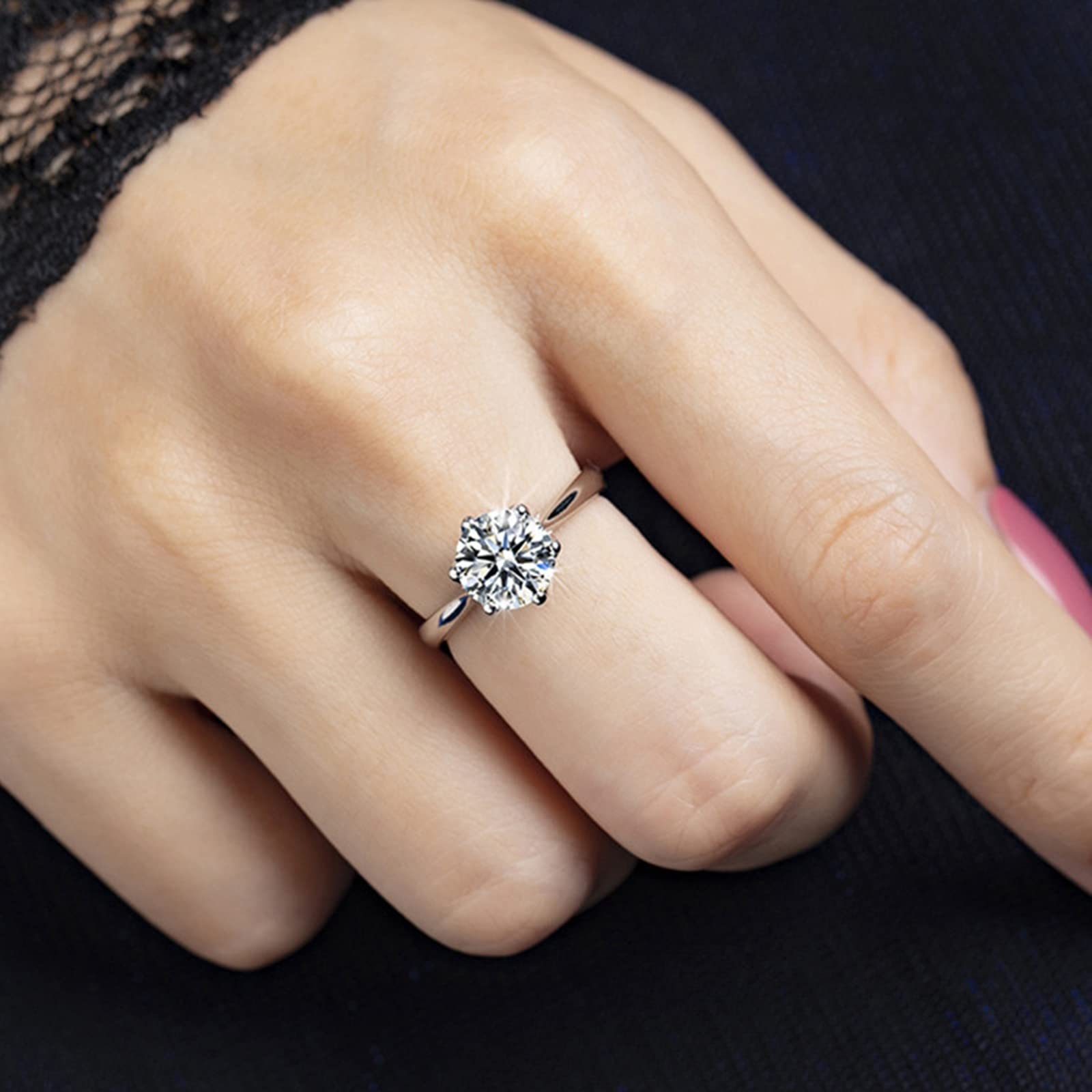 14K White Gold Moissanite Engagement Ring for Women - 1ct Round Cut Six Prong Crown Setting - Perfect for Proposals, Weddings & Anniversaries
