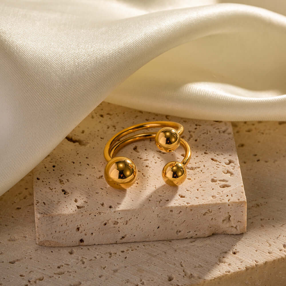 18K Gold Unique Bypass Ball Boom Rings for Women | Elegant Stackable Statement Jewelry | Perfect for Weddings, Parties & Everyday Wear (JDR003)
