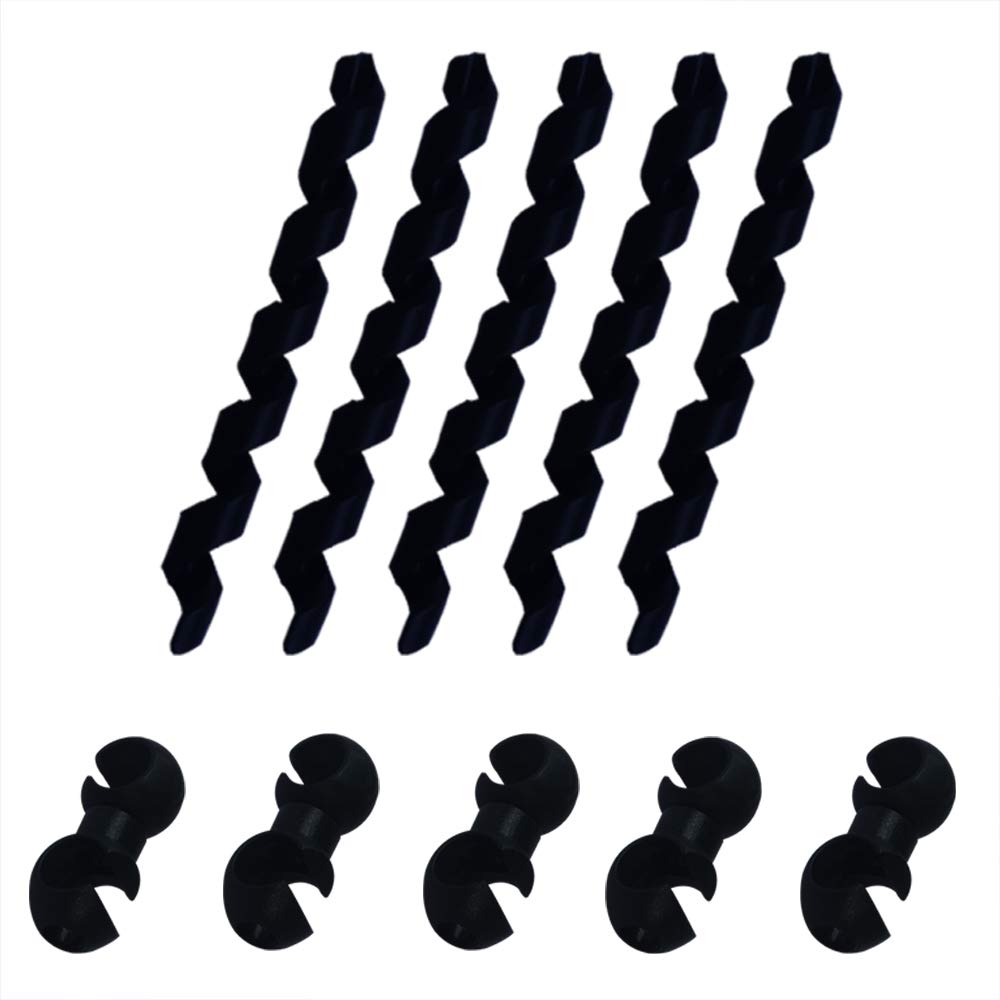 5-Pack Black Spiral Bike Cable Wrap Sleeve Protector + 5 Rotating S-Hook Clips - MTB Brake Shift Cable Housing Guard for Anti-Friction Protection | Perfect for Mountain Bikes, Road Bikes & Cycling Gear Organization