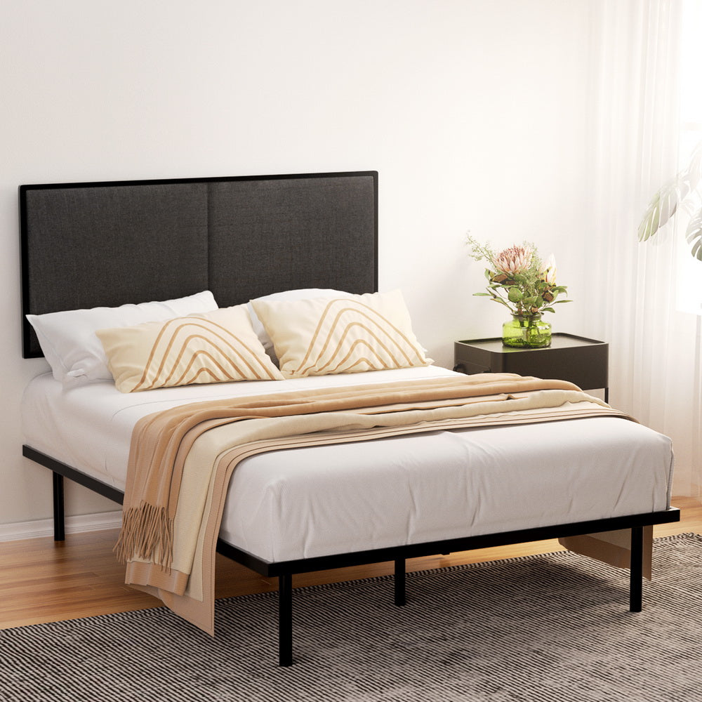 Kembla Metal Double Bed Frame - Sturdy Black Platform Bed with Wooden Slat Support | Perfect for Modern Bedrooms & Guest Rooms