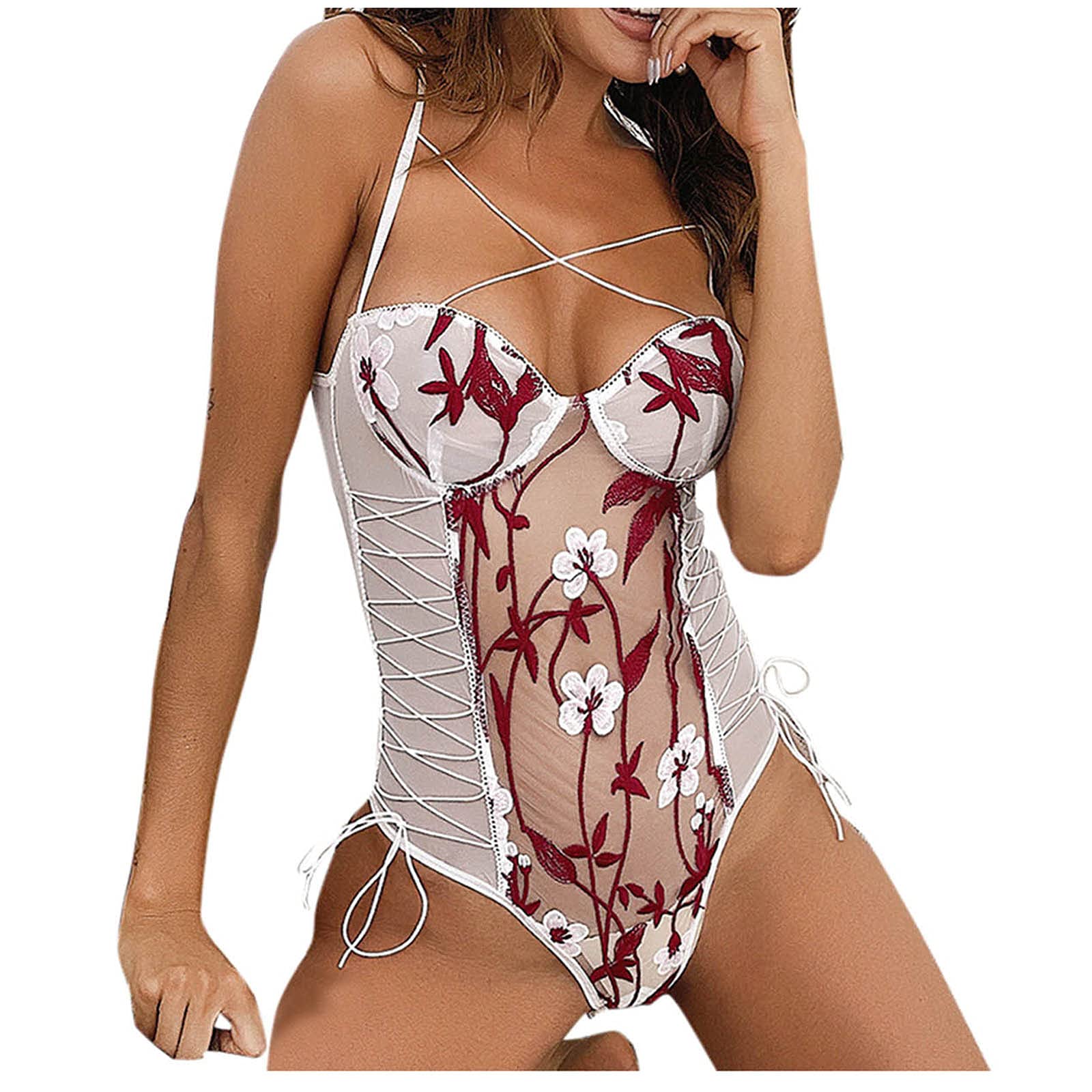 Sexy Women's Lumpsuit Bodysuit - Embroidered Lingerie Sleepwear & Underwear for Women | Comfortable Nightwear, Romantic Date Outfit & Boudoir Fashion | Affordable Styles Under $5.00