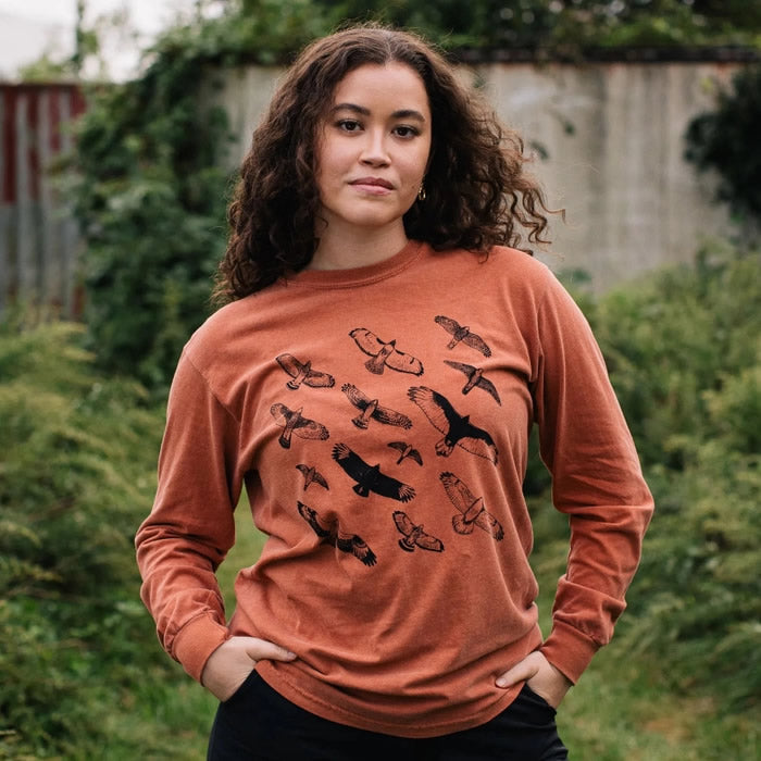 Bird Collective Hawks In Flight Long Sleeve T-Shirt for Men & Women | Nature-Inspired Graphic Tee for Hiking, Birdwatching & Outdoor Adventures