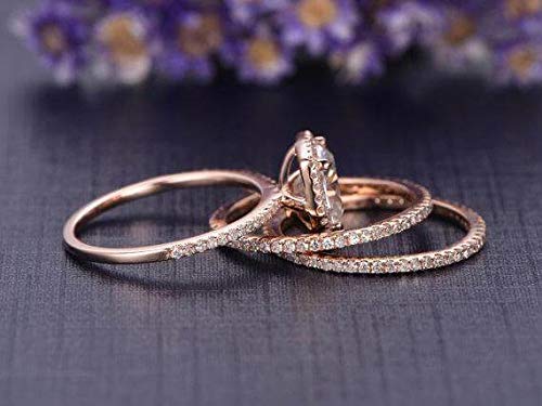 2Ct Moissanite Halo Ring Set 18K Gold Plated for Wedding Engagement