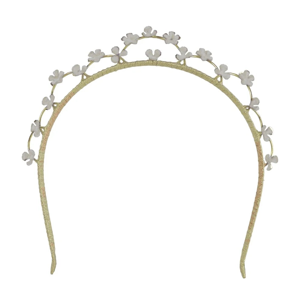 A'el Este Valencia Bridal Floral Crown - White & Gold Wedding Headpiece for Brides, Bridesmaids, Flower Girls & Boho Weddings
