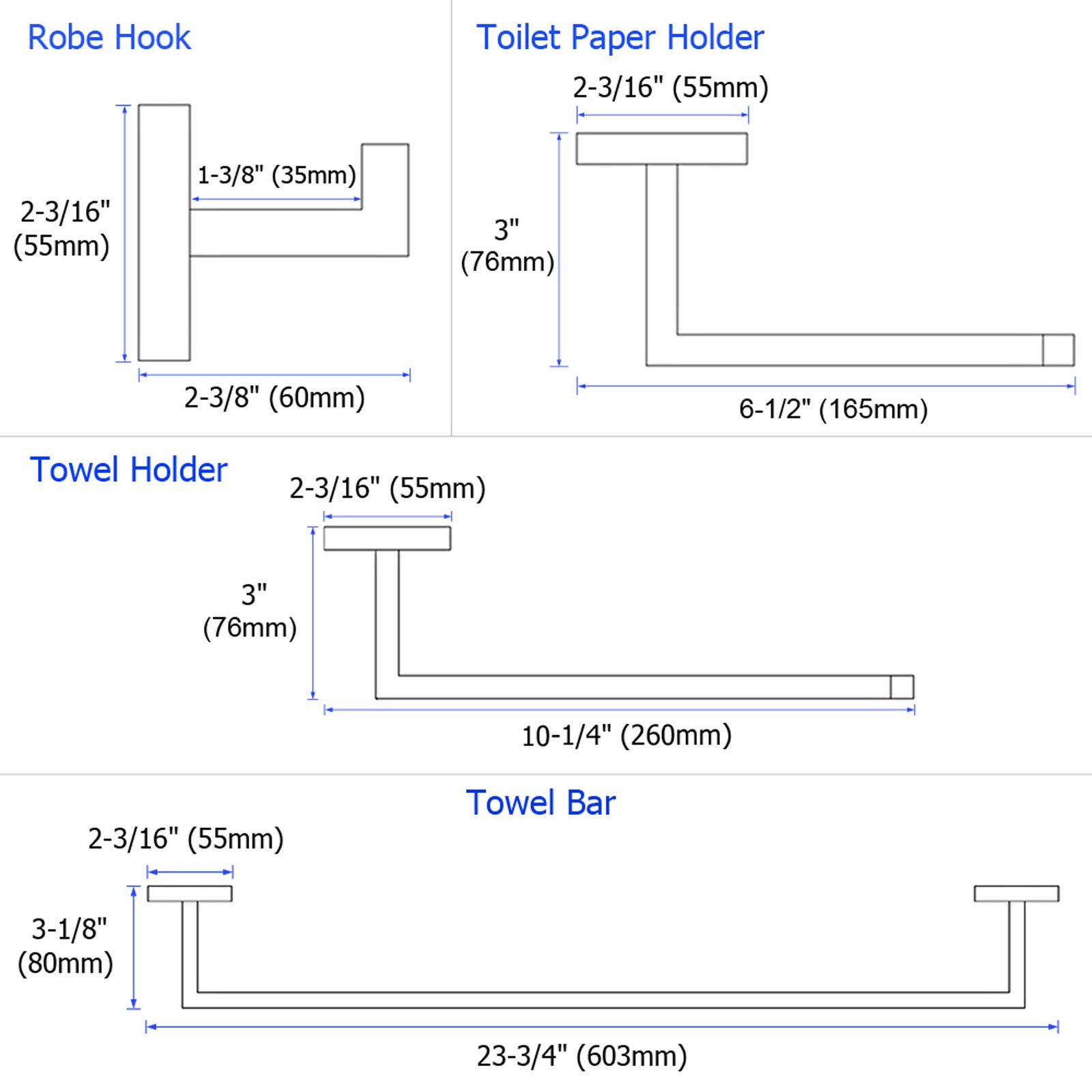Suyar Brushed Nickel 4-Piece Bathroom Hardware Set - 304 Stainless Steel Robe Hook, Toilet Paper Holder, Towel Holder & Towel Bar - Wall Mounted Bathroom Accessories for Modern Home Decor & Spa-Like Experience