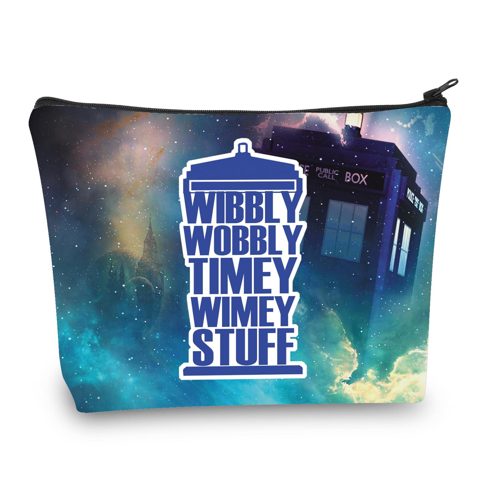 Doctor Who Inspired Makeup Bag - Police Box Design, Wibbly Wobbly Timey Wimey Themed Gift for Fans | Perfect for Cosplay, Conventions & Whovian Collectors