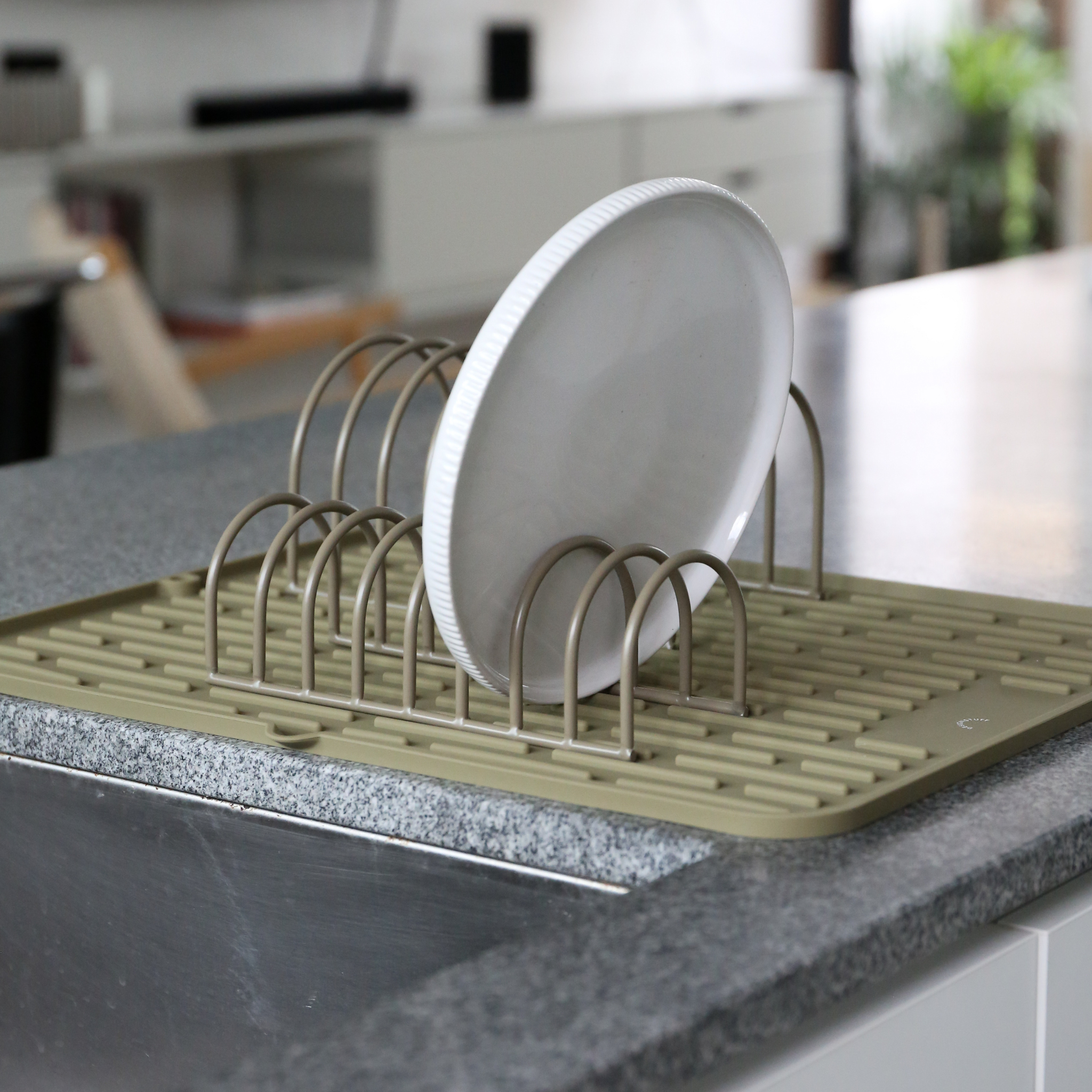 DESIGNSTUFF Dish Drainer Set of 2 - Khaki Color Kitchen Countertop Drying Rack for Plates, Bowls & Utensils | Space-Saving Dishware Organizer for Small Kitchens & Apartments