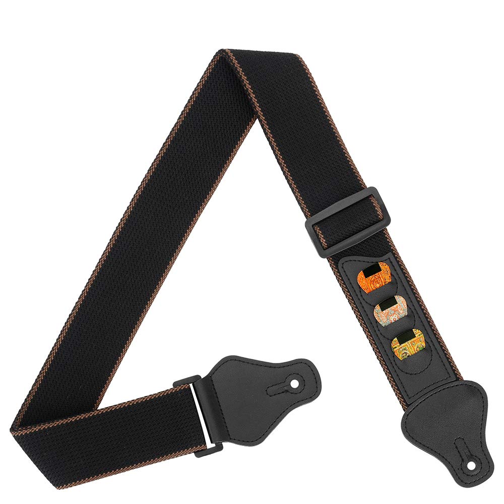 Premium Guitar Strap - 100% Soft Cotton Adjustable Strap with 3 Pick Holders for Bass, Electric & Acoustic Guitars | Comfortable & Durable for Live Performances, Studio Sessions & Practice