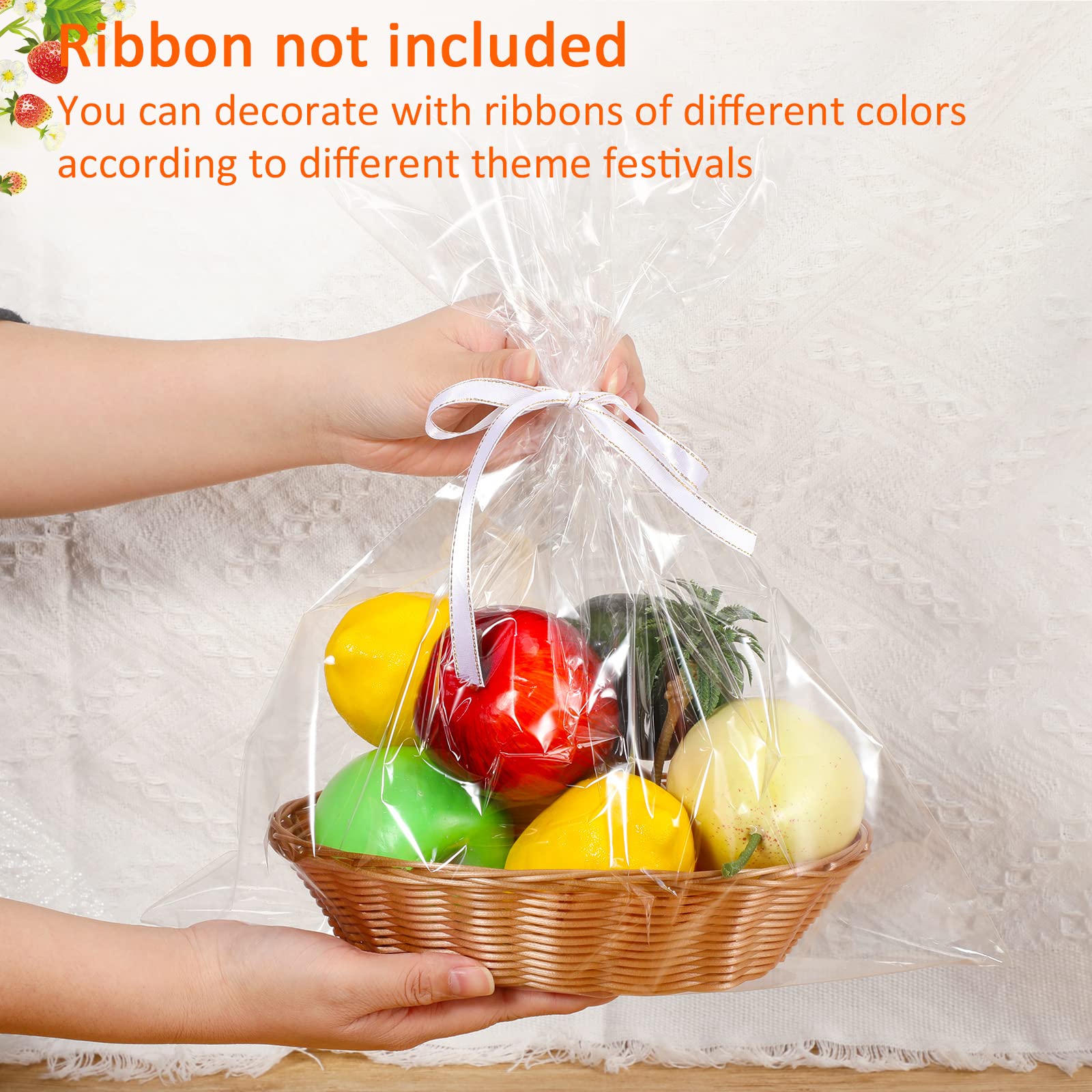 Chengu 18-Piece Plastic Storage Basket Set - Oval Woven Gift Baskets with 20 Clear Bags for Food Serving, Display & Organization | Perfect for Thanksgiving, Party Favors, Home Decor & Kitchen Storage
