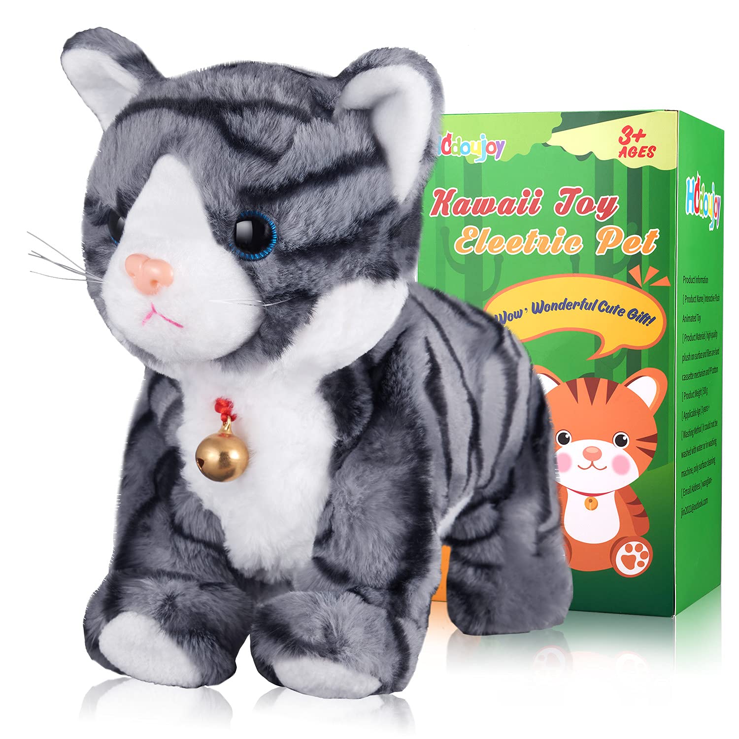Interactive Gray Robotic Cat Toy with Realistic Meows & Purrs - Touch Control Animated Kitten Robot for Kids (12