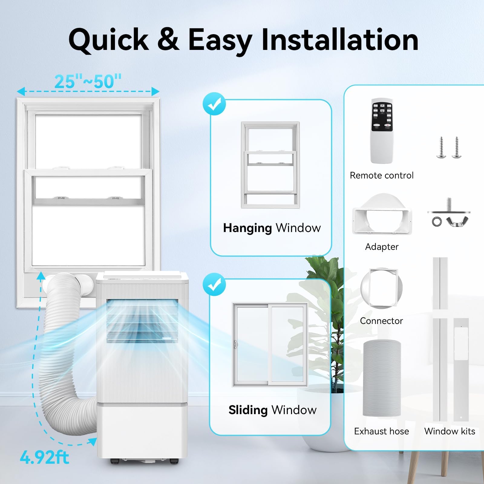 Air Choice 10000 BTU Portable Air Conditioner for Rooms Up to 450 Sq.Ft - 3-in-1 Cooling Unit with Remote, 24H Timer & Window Kit - Perfect for Bedrooms, Offices & Small Spaces