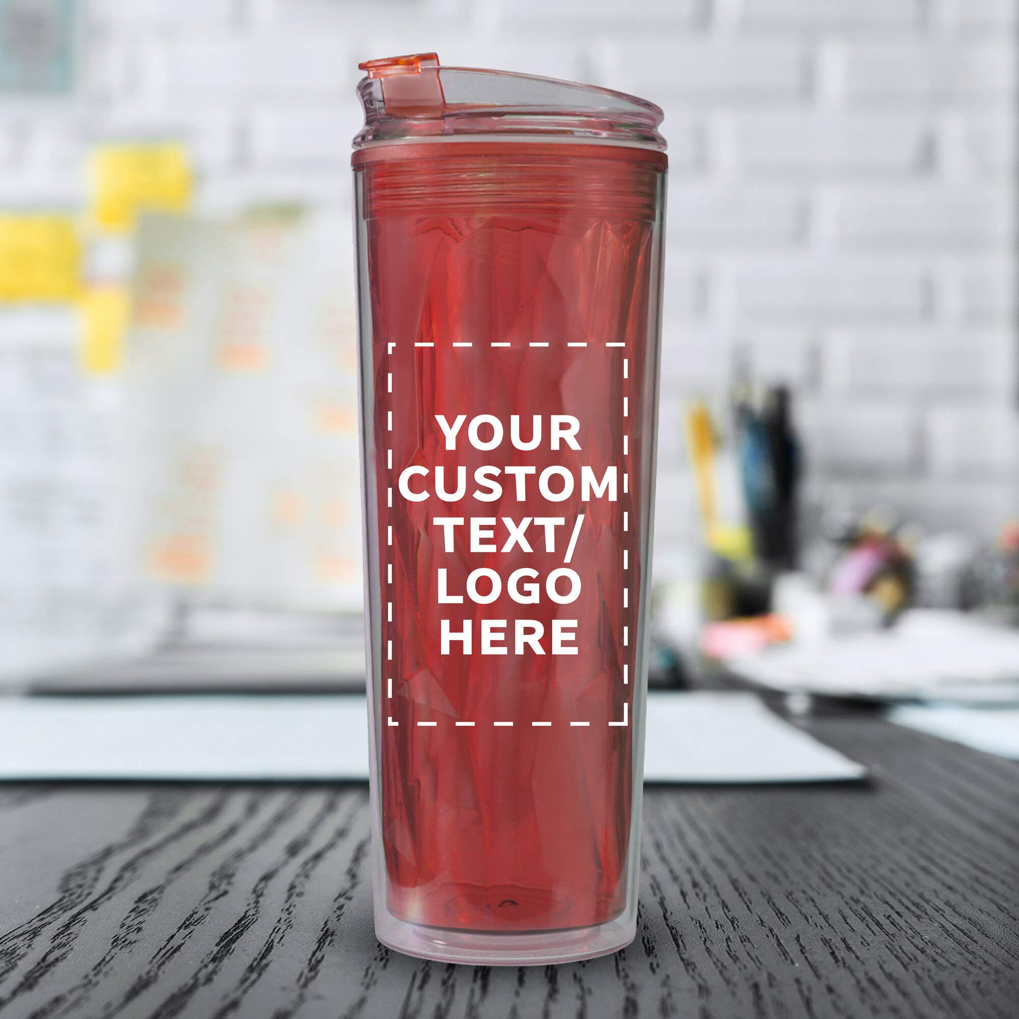 Custom 20 oz Double Wall Plastic Travel Mugs - 10 Pack with Personalized Text & Logo - Insulated Red Tumbler Cups for Office, Gym, Camping & Outdoor Activities
