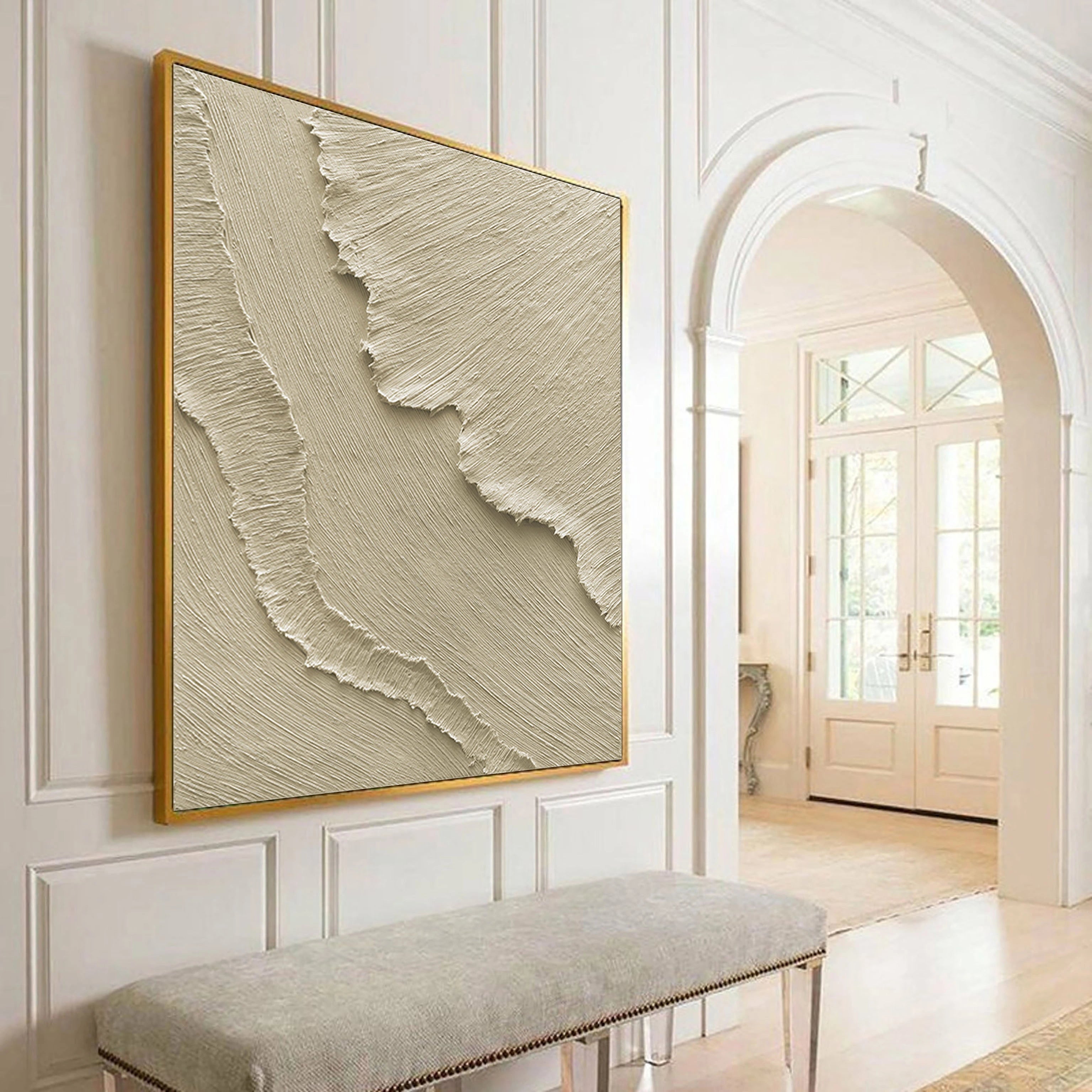Minimalist Beige Textured Wall Art - Modern Abstract Canvas Painting for Living Room, Bedroom & Office Decor #MM034