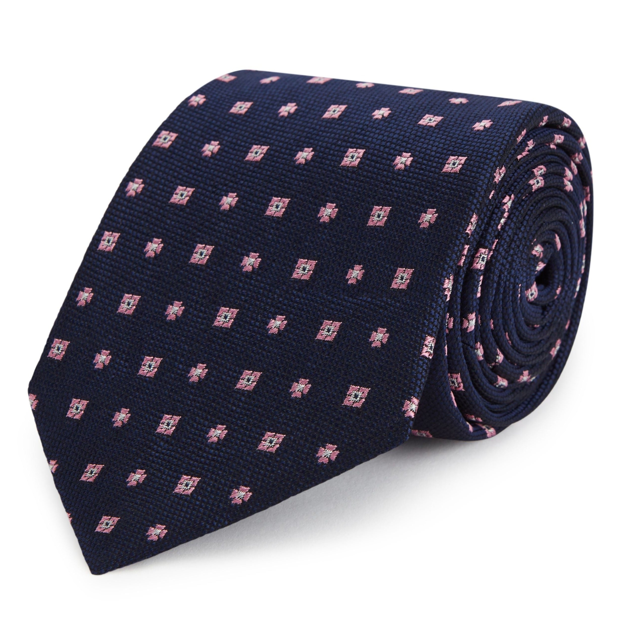 Elegant Navy and Pink Micro Diamond Woven Silk Tie for Men - Perfect for Weddings, Business Meetings & Formal Events