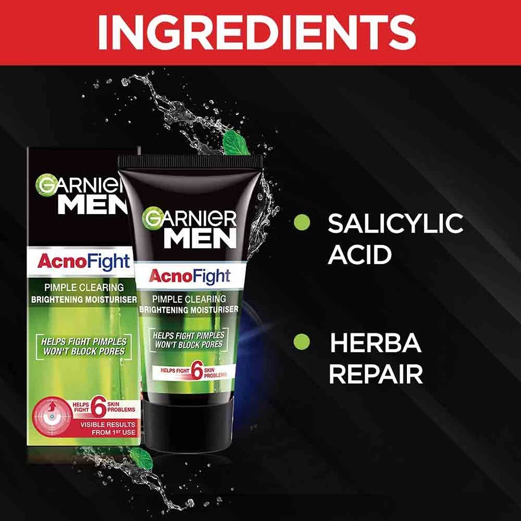 Garnier Men Acno Fight Pimple Clearing Brightening Moisturizer Cream - 45g (2 Pack) - Oil-Free Face Moisturizer for Acne-Prone Skin, Reduces Blemishes & Dark Spots - Perfect for Daily Skincare Routine & Post-Shave Hydration