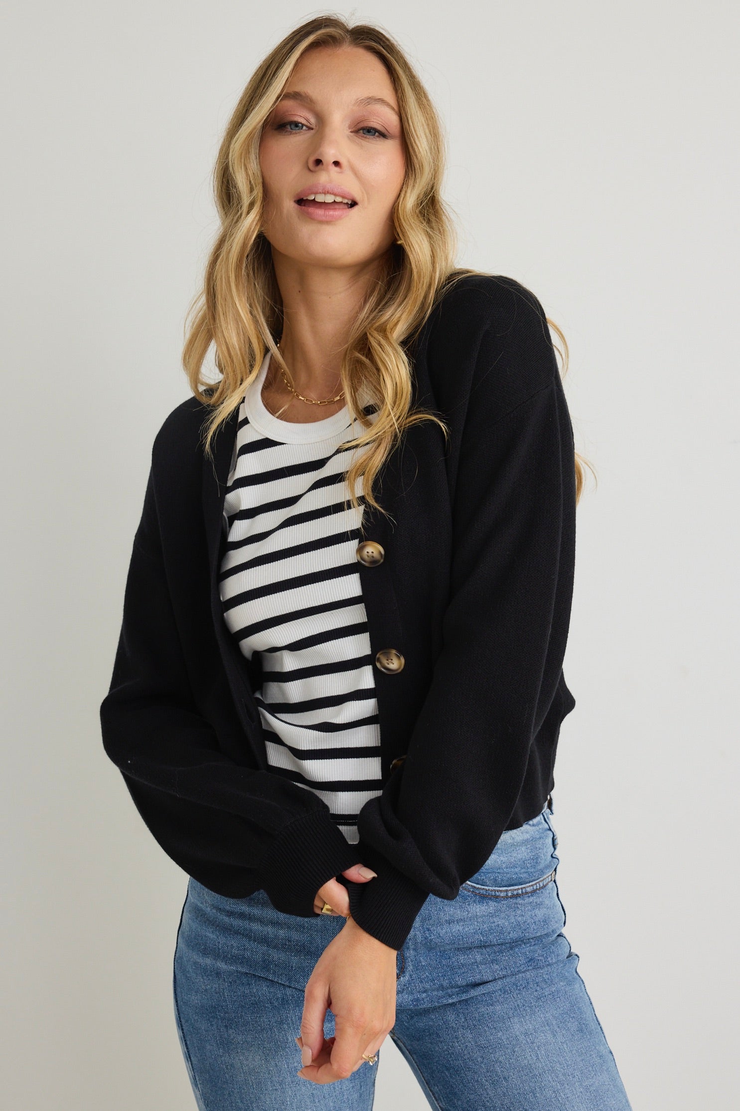 Agatha Black Fine Knit Cardigan for Women - Soft Lightweight Open Front Sweater - Perfect for Office, Date Night & Fall Layering