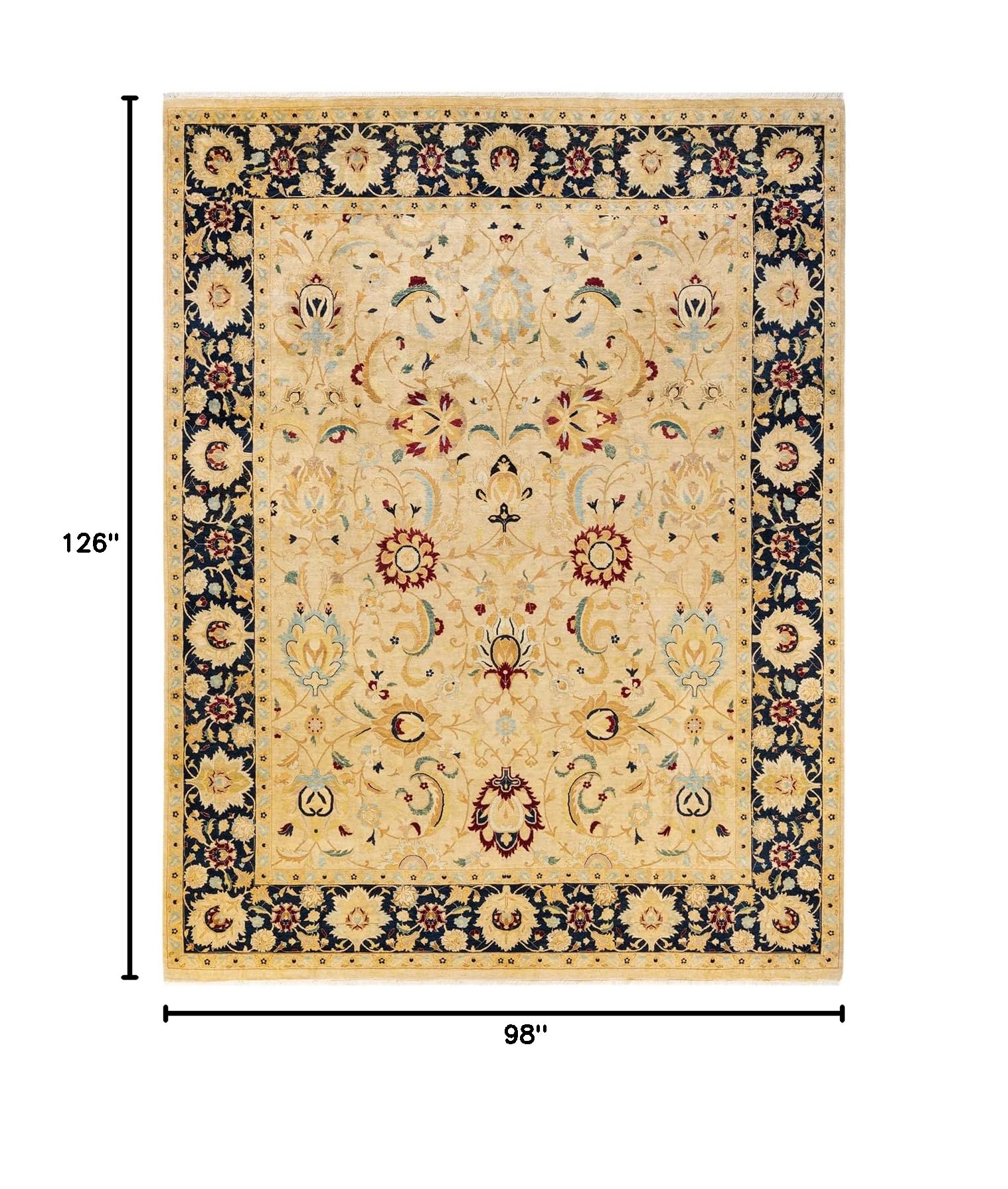 Handmade Wool Oriental Mogul Ivory 8x10 Area Rug - One of a Kind Hand Knotted Traditional Design for Living Room, Bedroom & Dining Room Decor