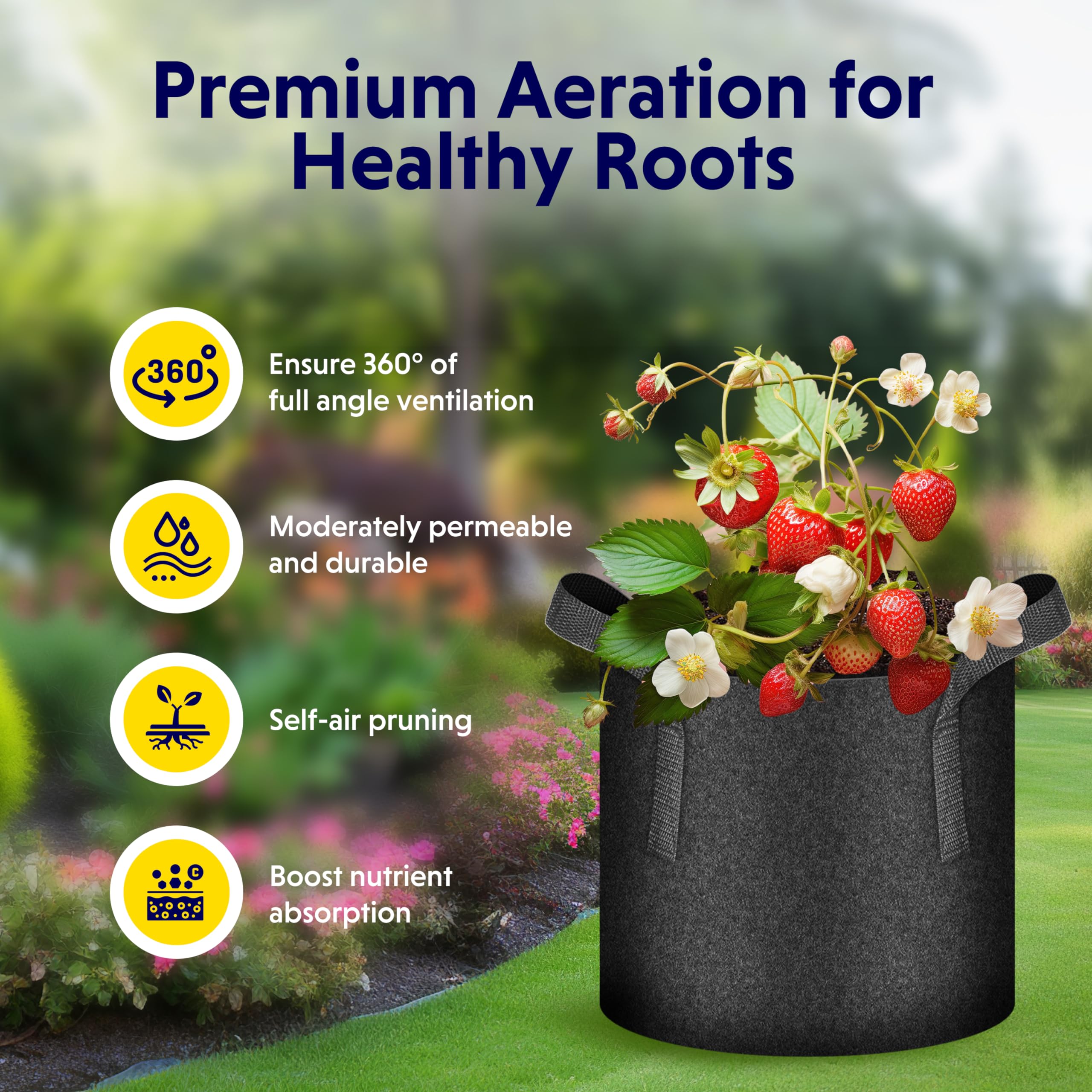 iPower 5-Pack 5 Gallon Thickened Nonwoven Fabric Grow Bags with Handles - Aeration Plant Pots for Vegetables, Flowers, Herbs - Ideal for Indoor/Outdoor Gardening, Balcony & Container Planting