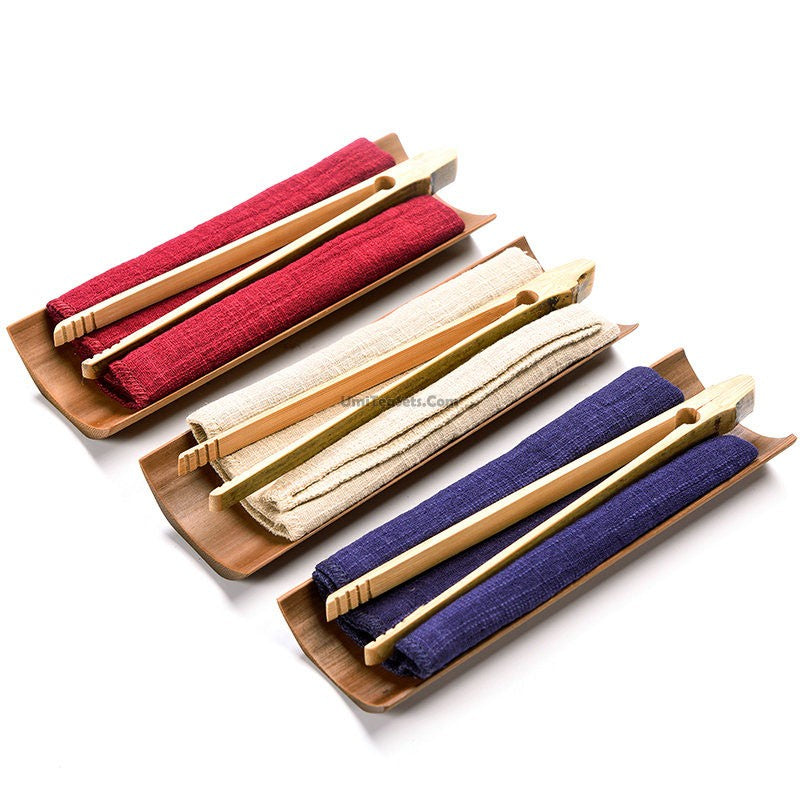 Premium Bamboo Tea Tray Set with Towel and Clip - Perfect for Chinese Gongfu Tea Ceremony, Home Tea Brewing, and Relaxing Afternoon Tea Time