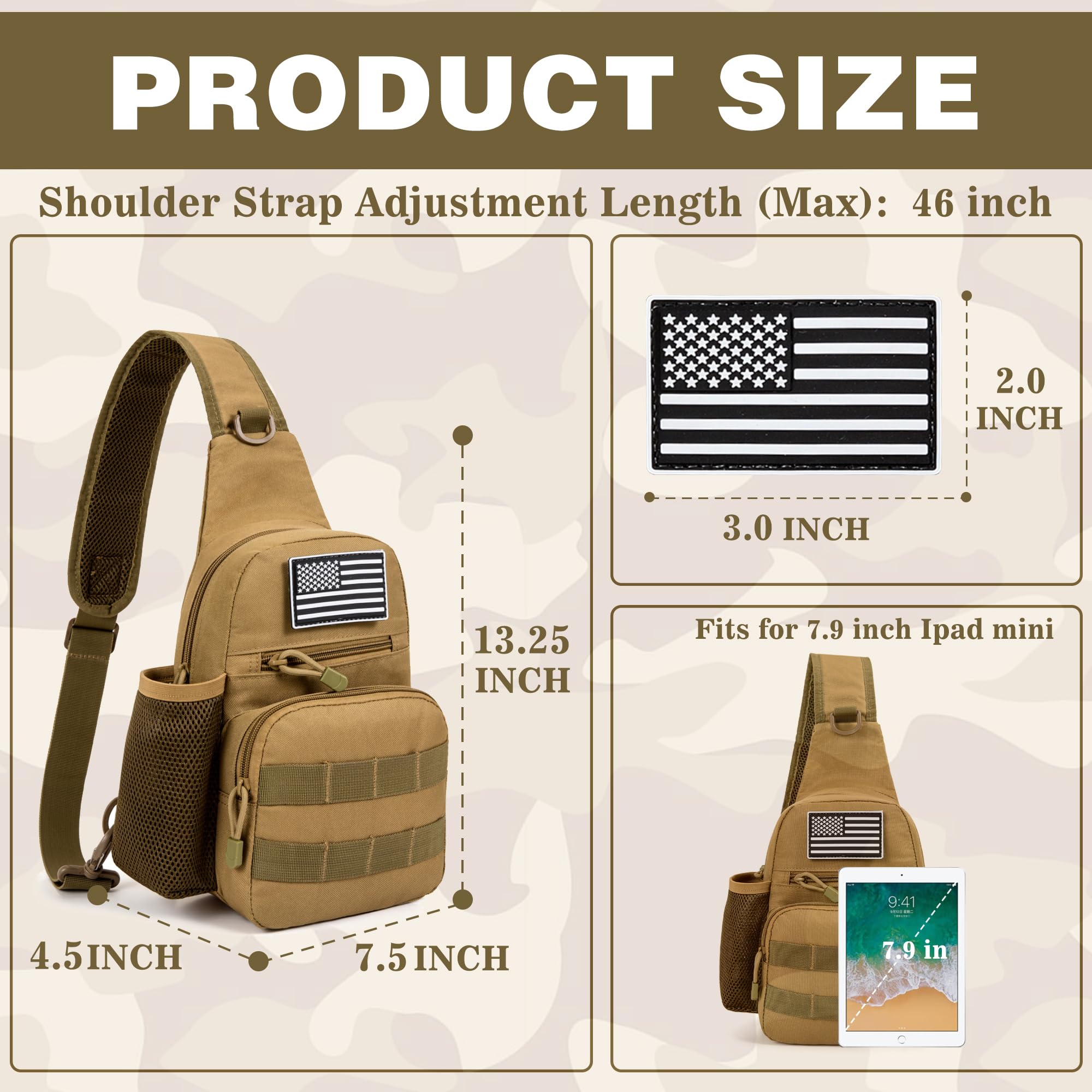 Tactical Backpack for Men - Military Molle Sling Chest Pack, Durable Outdoor Daypack for Hiking, Travel, Sports & EDC | Perfect for Range, Camping & Adventure (Khaki)