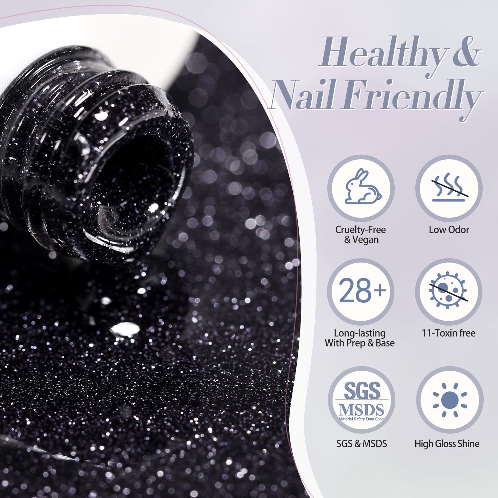 Black Flash Reflective Glitter Gel Polish 15ml - Long Lasting UV LED Nail Polish for Manicure & Pedicure - Perfect for Parties, Night Out, and Special Occasions