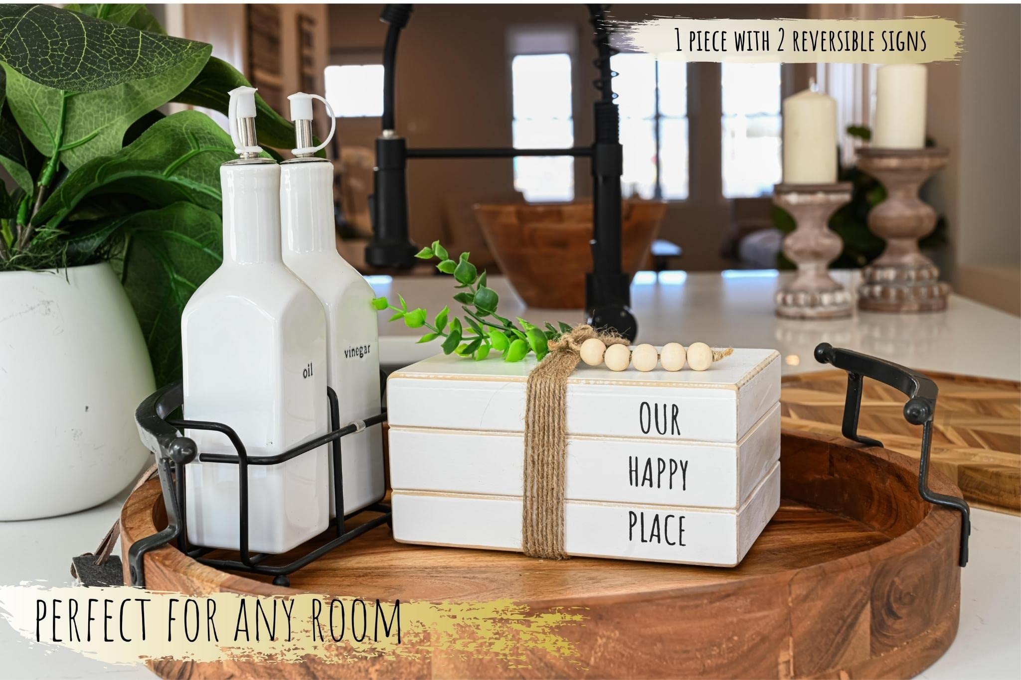 2in1 Stacked Books Decor - Farmhouse Style for Coffee Table & Home