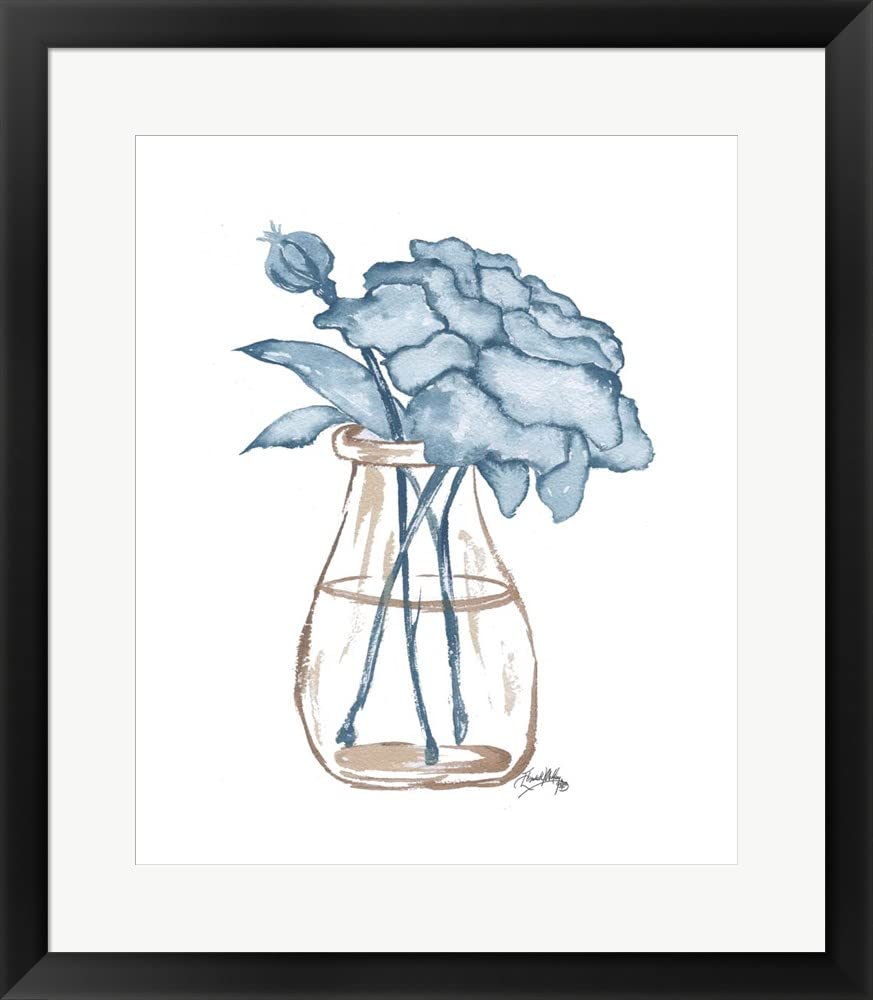Blue Roses I by Elizabeth Medley - Framed Art Print Wall Picture with Black Frame, 23 x 26 Inches - Perfect for Living Room, Bedroom & Office Decor