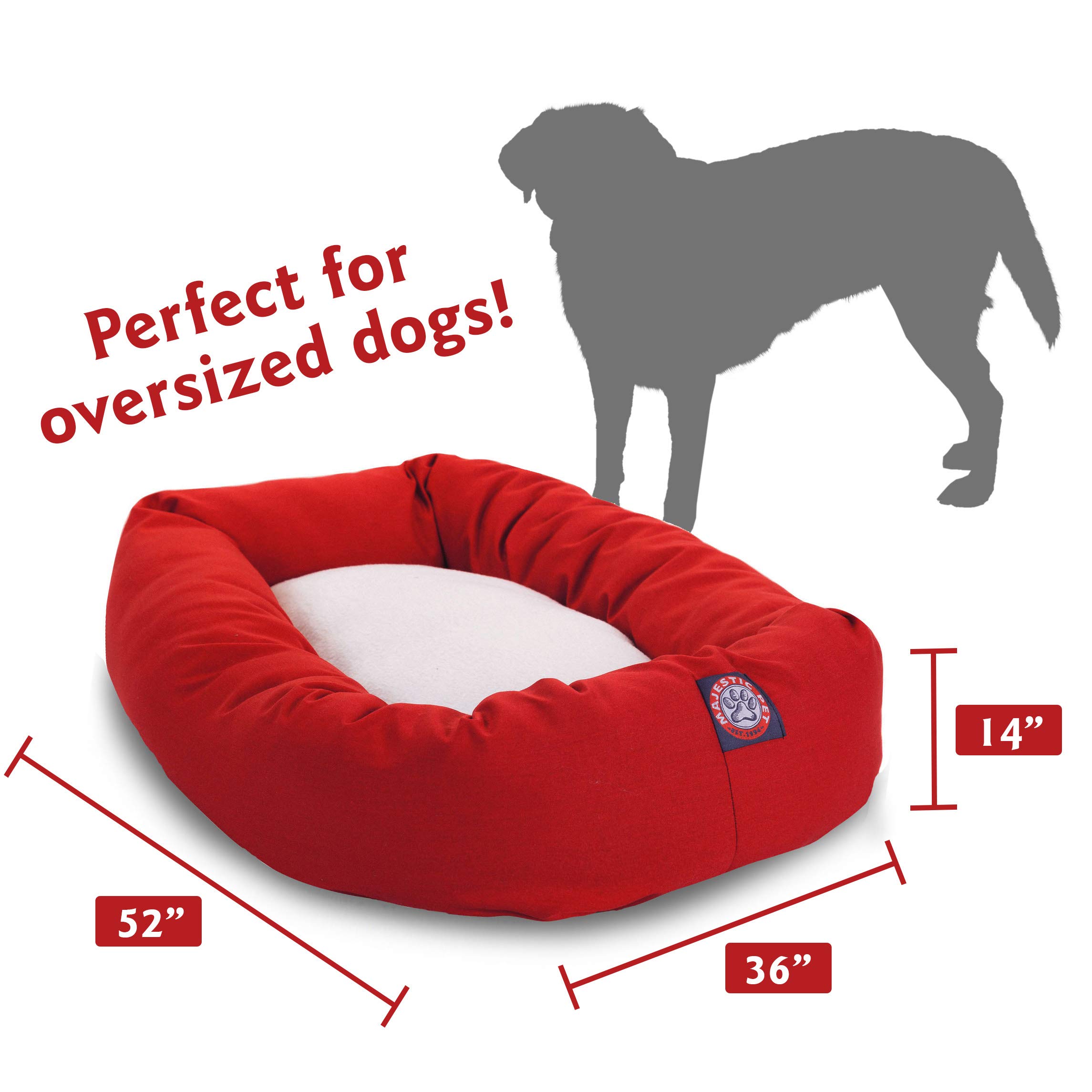 52 Inch Red & Sherpa Bagel Dog Bed - Ultra Soft Orthopedic Pet Bed for Large Dogs, Washable & Durable - Perfect for Living Room, Bedroom, or Crate Use