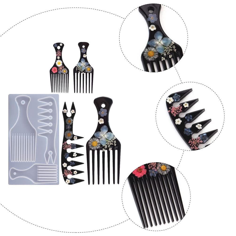EXCEART Silicone Hair Clip Molds for Resin DIY - Decorative Epoxy Resin Comb Molds, Afro Hair Pick & Silicone Casting Molds (White) - Perfect for Jewelry Making, Craft Projects & Hair Accessories
