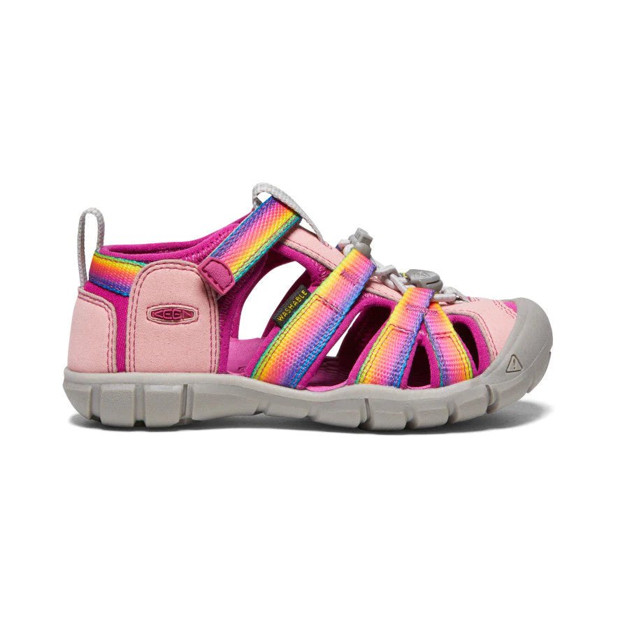 Keen Seacamp II CNX Kids' Sandals - Rainbow & Festival Fuchsia Color - Comfortable & Durable for Beach, Pool & Outdoor Play