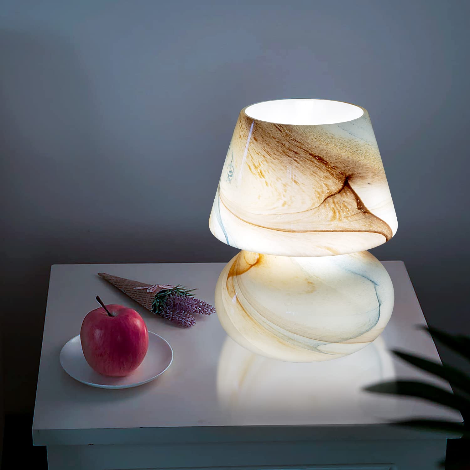 COOSA Stepless Dimmable Mushroom Table Lamp - Modern Glass Bedside & Desk Light with Warm Bulb Included | Perfect for Bedroom, Living Room, Study & Home Decor | Romantic Ambiance Lighting for Nightstands & Gift Giving