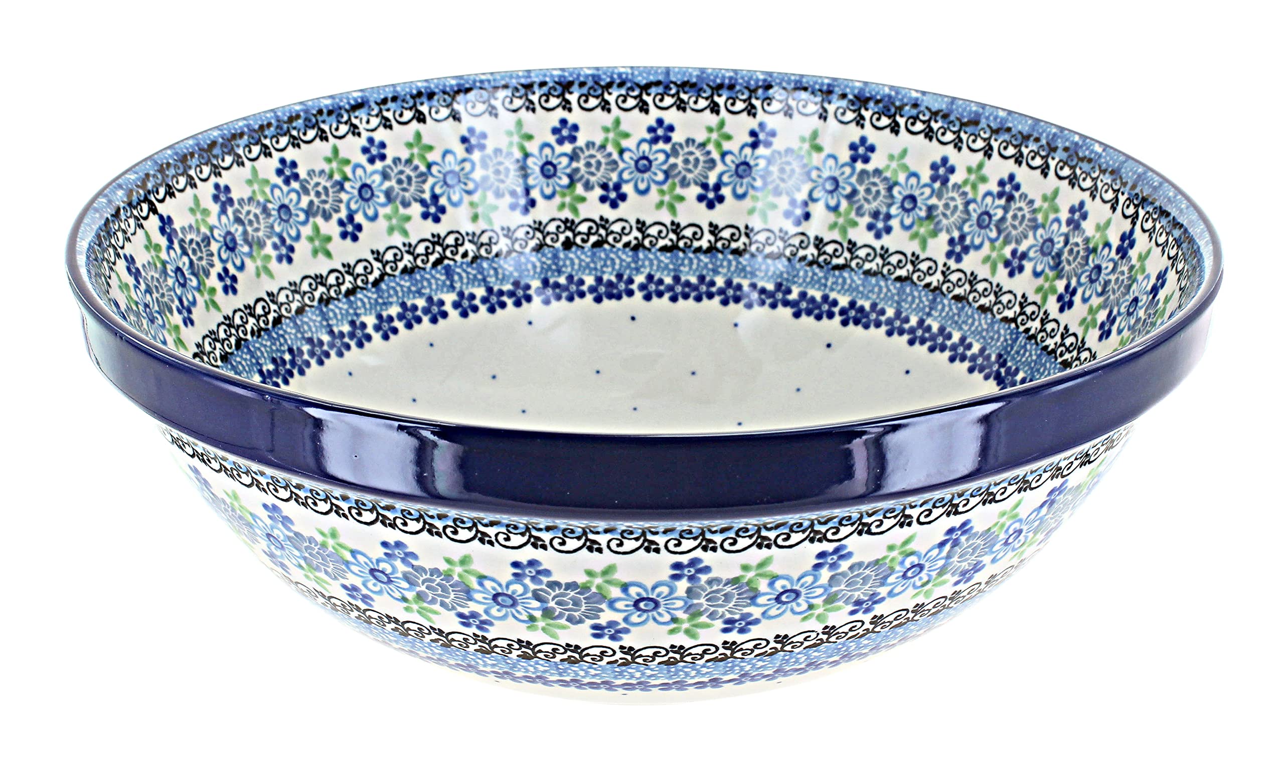 Blue Rose Polish Pottery Eliza Large Serving Bowl - Handmade Ceramic Dish for Entertaining, Salad, Pasta & Family Dinners - Elegant Dining & Home Decor