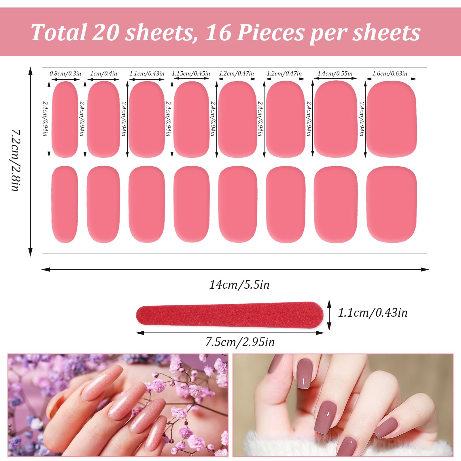 8 Sheets Glitter Nail Polish Stickers - Solid Color & Gradient Nail Strips, Self-Adhesive Nail Wraps for Women & Girls - DIY Nail Art Supplies with Free Nail File - Perfect for Parties, Weddings & Everyday Manicures
