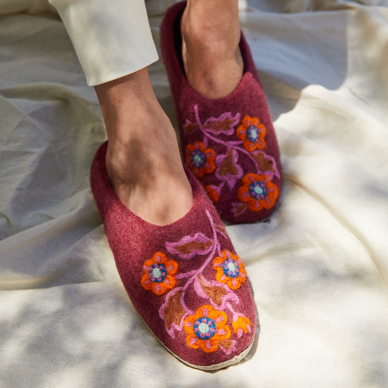 Marie Felt Slippers for Women - Soft & Cozy Mahogany House Shoes - Perfect for Indoor Comfort, Relaxation & Cold Weather Wear