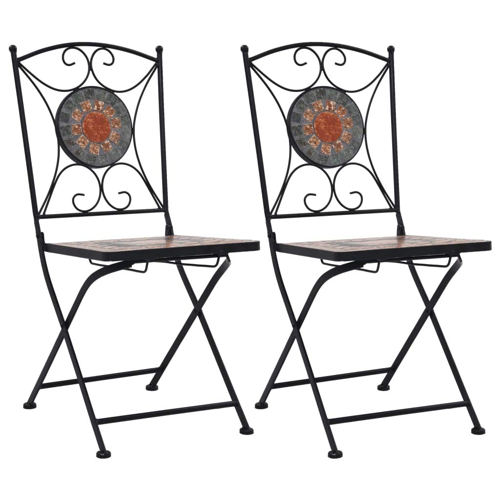 Modern Patio Dining Chairs Set of 2 - Orange & Gray Mosaic Bistro Chairs for Outdoor Porch, Garden, Balcony & Indoor Use - Perfect for Backyard BBQs, Coffee Shops & Restaurant Seating