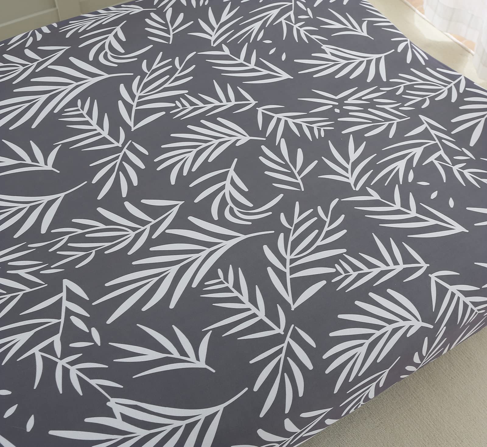 Stretch Elastic Armless Futon Cover - Slipcover for Folding Sofa Bed, Furniture Protector for Foldable Futon Without Armrests (Grey Leaves) - Perfect for Small Spaces, Guest Rooms & Dorm Decor