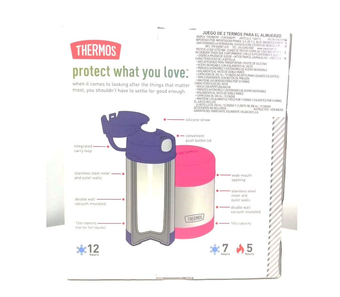 Thermos FUNtainer Kids Lunch Set - BPA-Free, Dishwasher Safe 2-Piece Bottle & Food Jar (Pink) for School, Picnics & Outdoor Activities