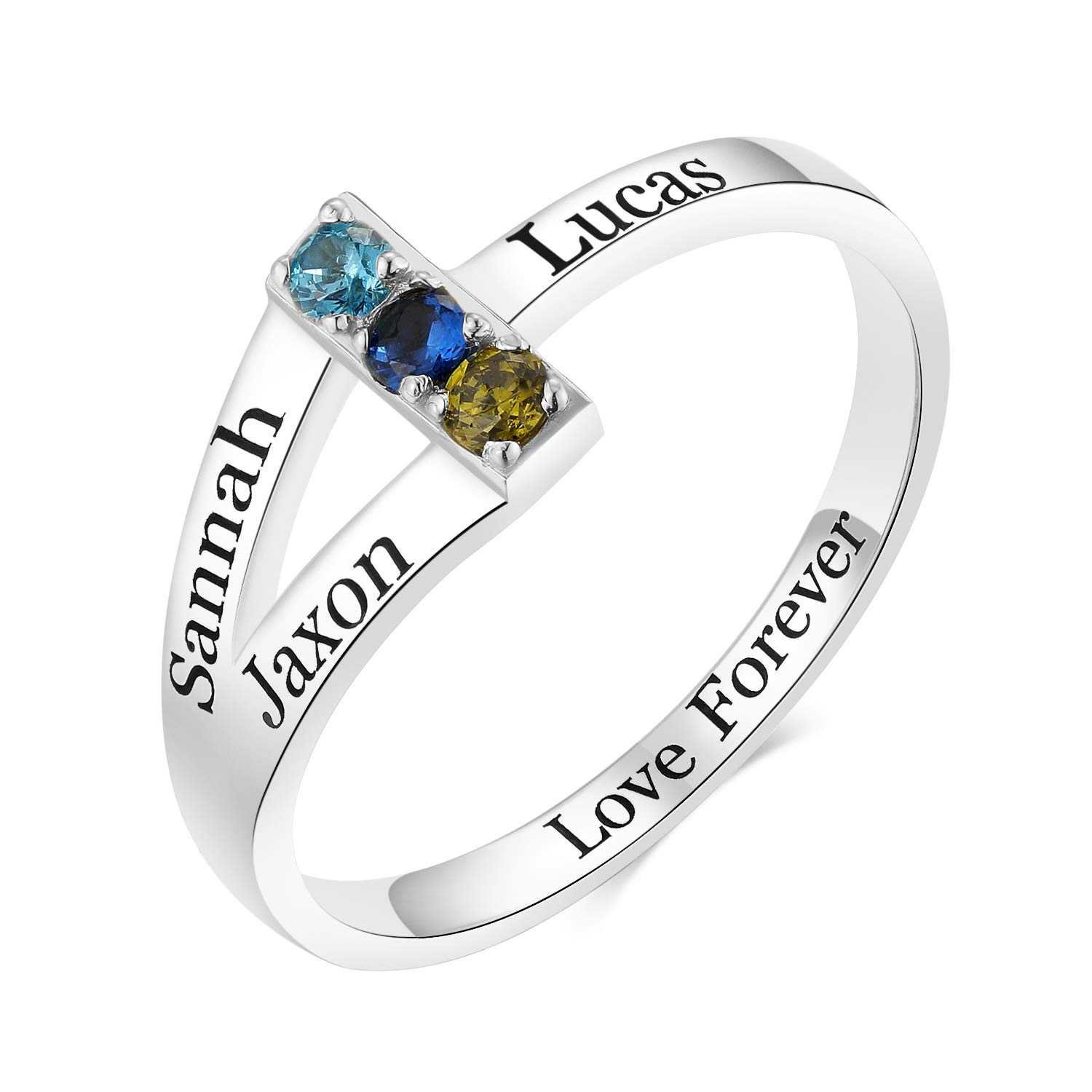 Personalized Sterling Silver Mother's Ring with 3 Simulated Birthstones - Custom Engraved Family Jewelry for Mom - Perfect for Mother's Day, Anniversary & Birthday Gifts - Ideal for Everyday Wear, Special Occasions & Heartfelt Surprises