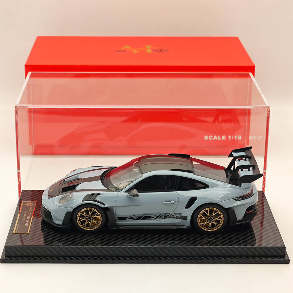 1/18 Scale Porsche 992 GT3 RS Gray Resin Diecast Model Car - High Quality Collectible for Display, Racing Enthusiasts & Home Office Decor