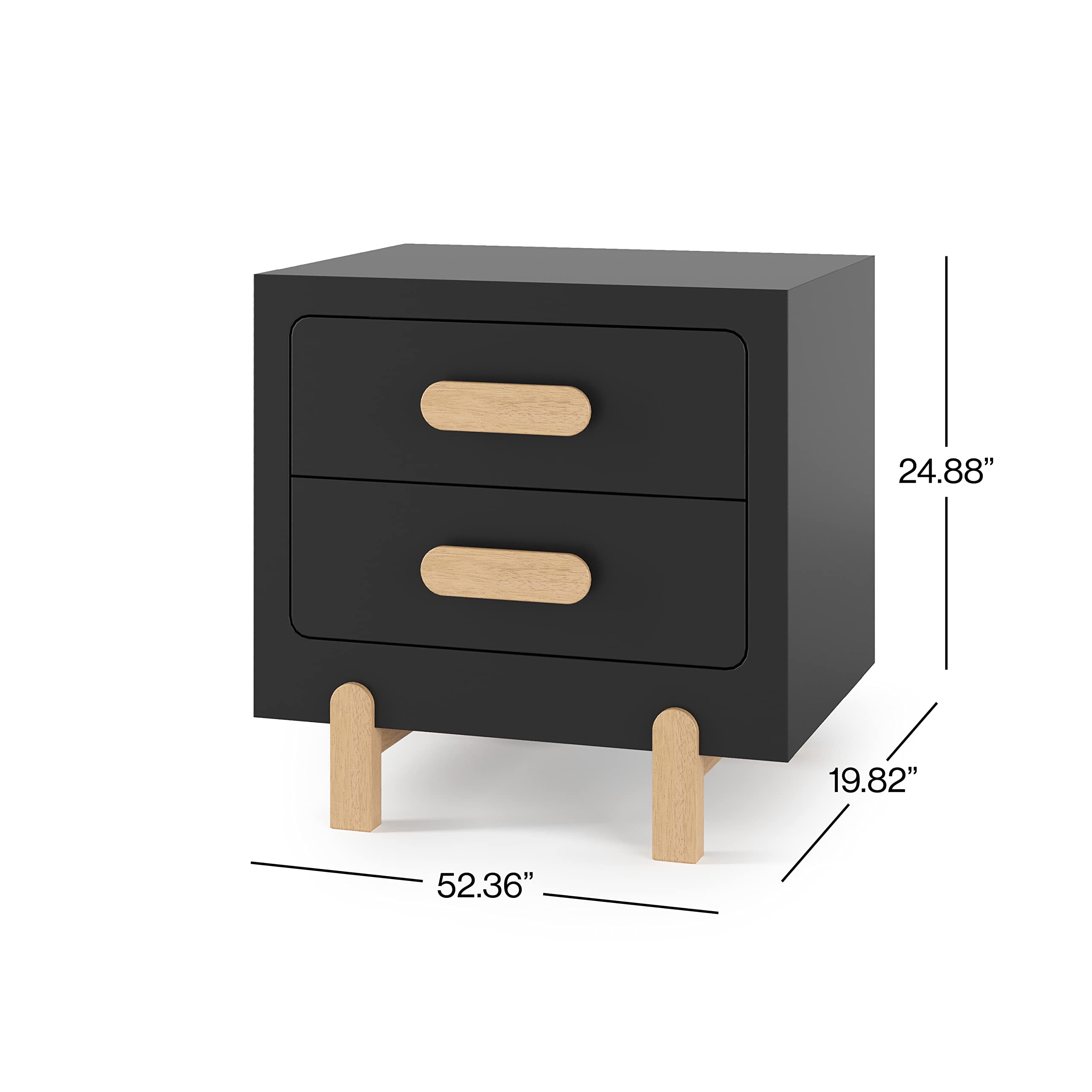 Child Craft Park Heights 2-Drawer Nightstand - Sturdy Pinewood Nursery & Bedroom Side Table with Large Storage | Made in USA | Fully Assembled (Caviar Black) | Perfect for Baby Rooms, Kids' Bedrooms & Guest Rooms