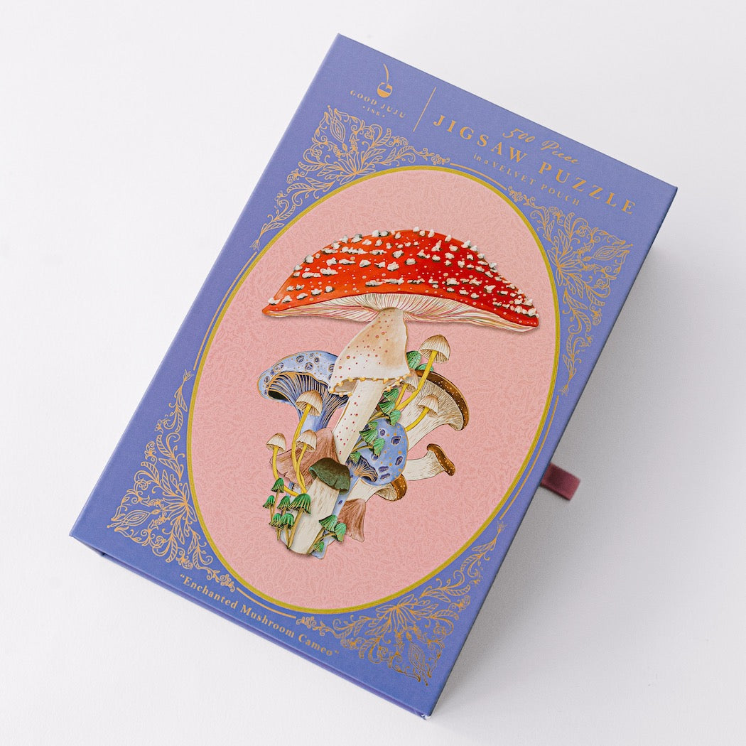 Enchanted Mushroom Cameo Puzzle - 500 Piece Wooden Jigsaw Puzzle for Adults, Fantasy Art Gift for Puzzle Lovers - Perfect for Relaxation, Family Game Night & Home Decor