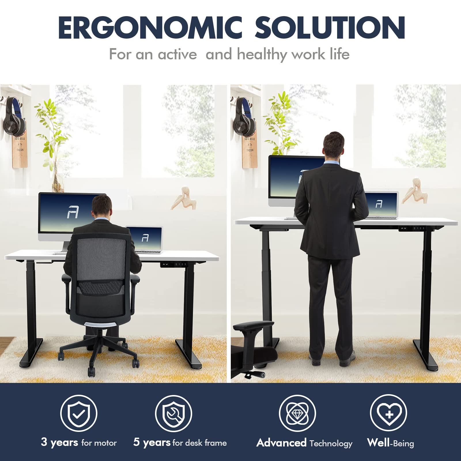AIMEZ0 Dual Motor Electric Standing Desk Frame - Adjustable Height 27.4