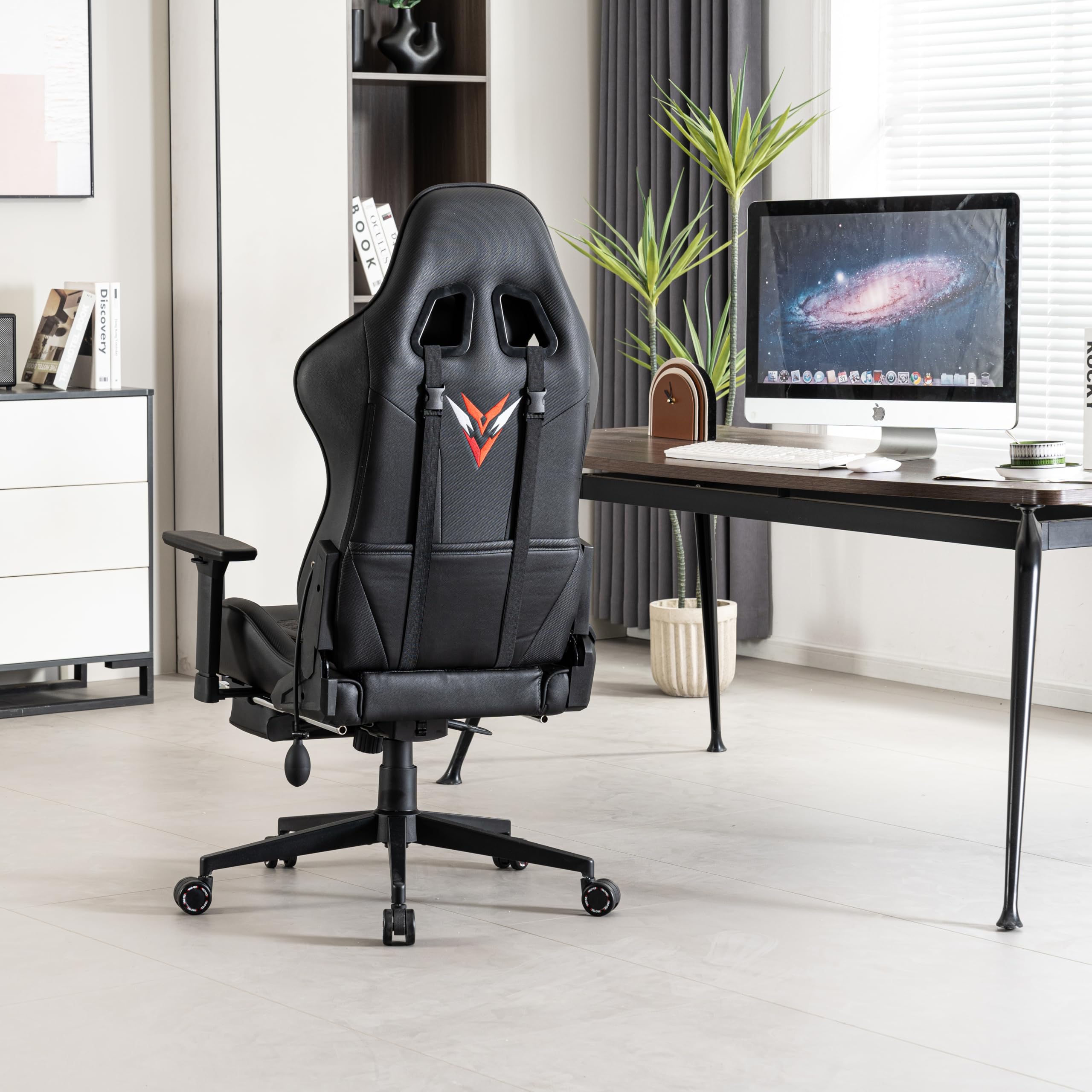 Premium Gaming Chair for Adults - 350LBS Weight Capacity, Ergonomic Computer Chair with Adjustable Footrest & Lumbar Massage Support, Reclining Heavy Duty Video Game Chair with Smooth Rolling Casters (Black) - Perfect for Esports, Streaming, and Long Gaming Sessions