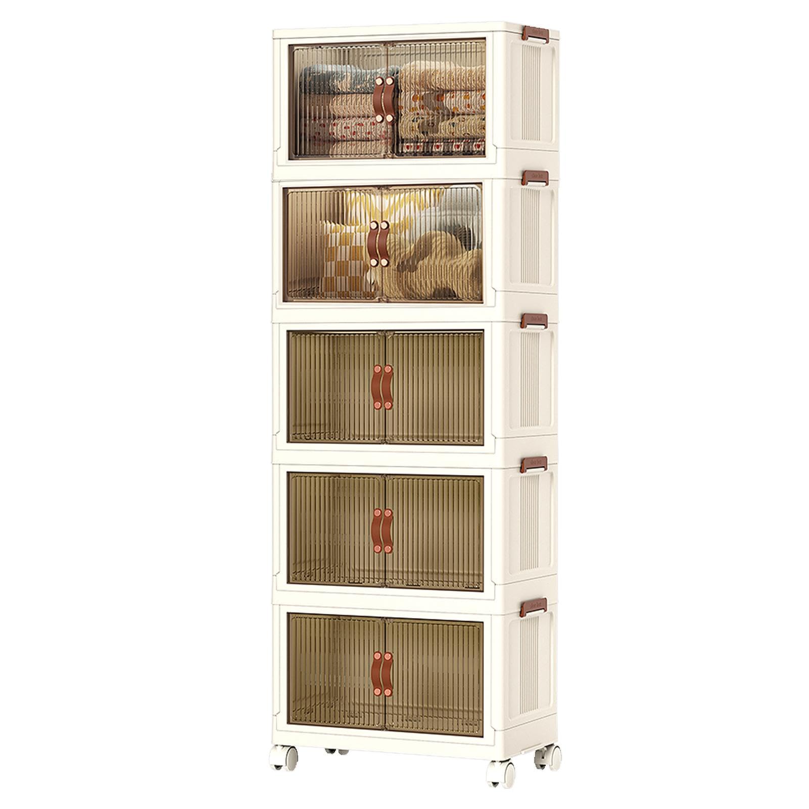 Foldable Storage Bins with Lids - 5-Tier Portable Organizer for Clothes, Sweaters, Shirts & Jeans | Space-Saving Home & Closet Storage Solution | Perfect for Bedroom, Dorm, Office & Travel Organization