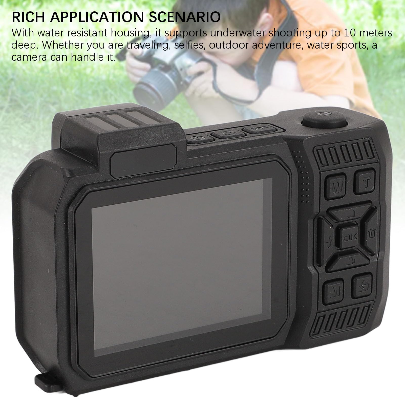 48MP Dual Screen Underwater Camera with Autofocus & Anti-Shake - Perfect for Scuba Diving, Snorkeling, and Water Sports (Black)