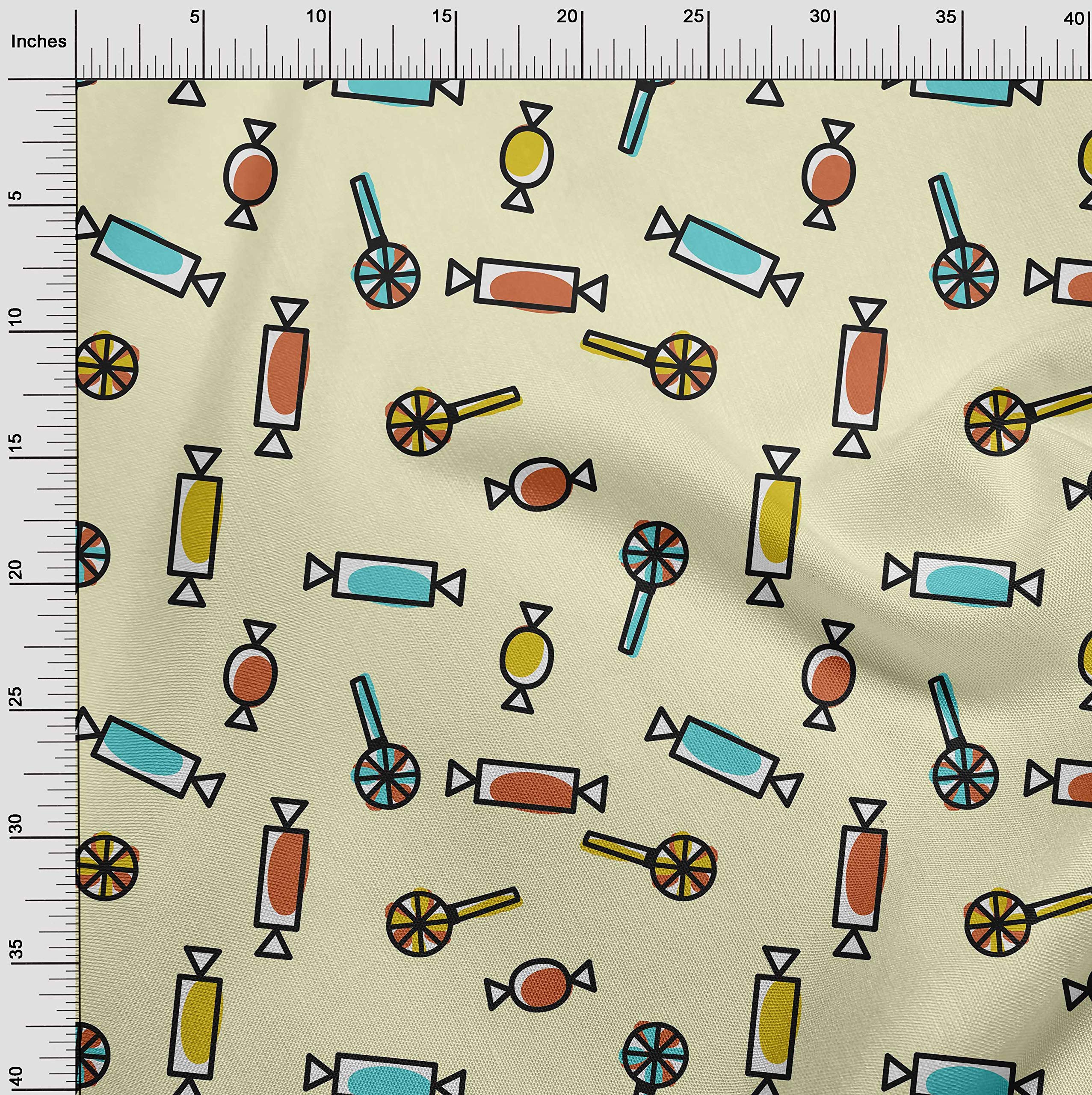 oneOone Georgette Viscose Fabric - Pale Yellow Candy Stick Print - 42 Inch Wide Quilting & Sewing Material by The Yard - Perfect for Kids Clothing, DIY Crafts & Home Decor Projects