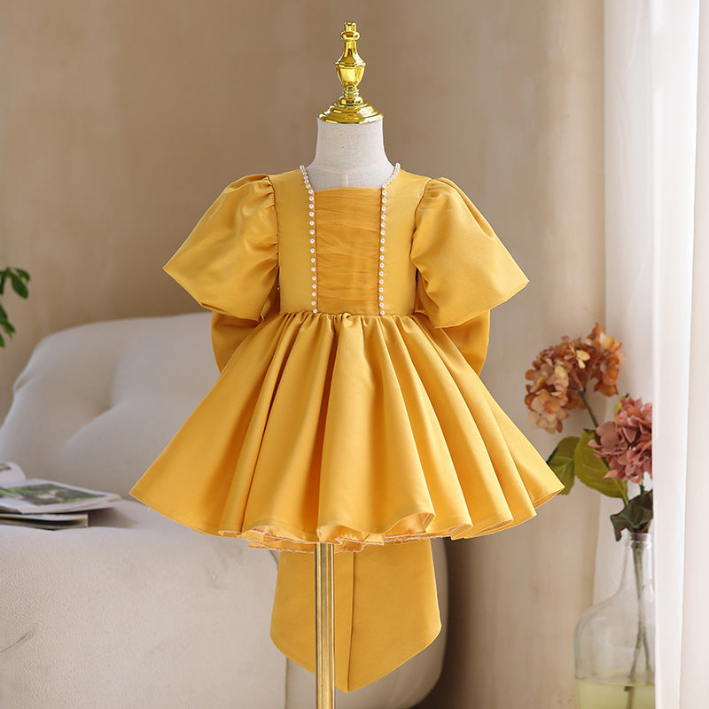 Baby Girl Party Dress with Big Bow & Puffy Sleeves - Toddler Prom, Birthday & Special Occasion Outfit - Perfect for Birthday Parties, Pageants & Holiday Celebrations