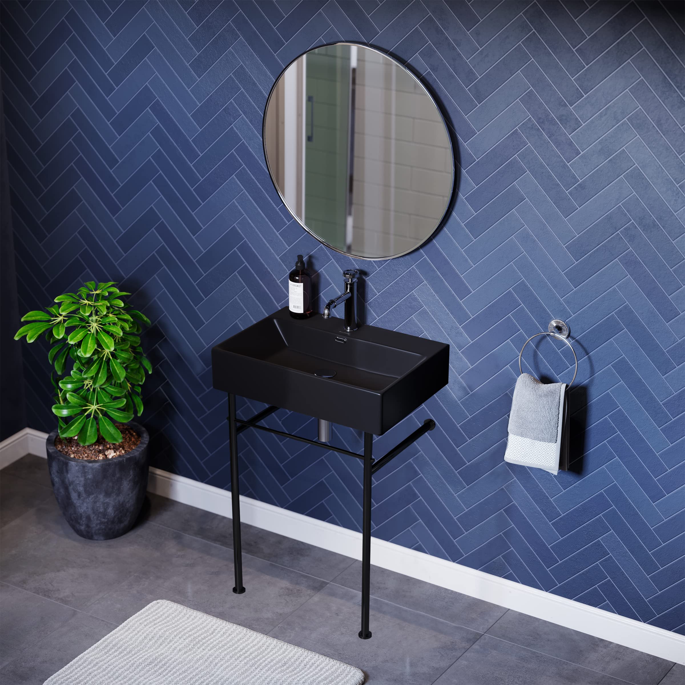 Reims 24-Inch Ceramic Console Bathroom Sink with Matte Black Basin & Black Legs - Perfect for Modern Farmhouse, Industrial, or Minimalist Bathroom Vanities