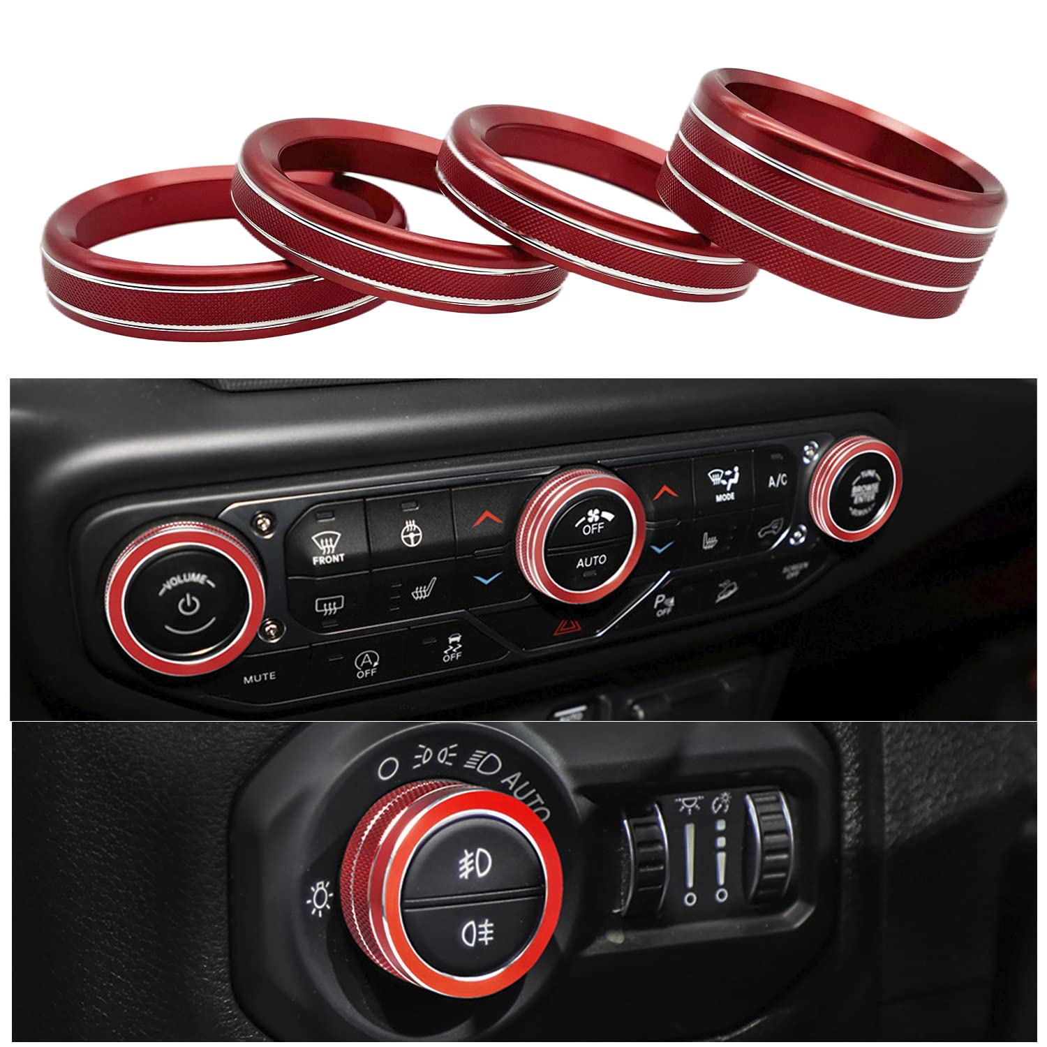 Wrangler JL JLU 2018-2021 AC Switch Knob Cover - Aluminum Alloy Red Interior Accessory for Jeep Wrangler | Perfect for Car Customization & Off-Road Protection