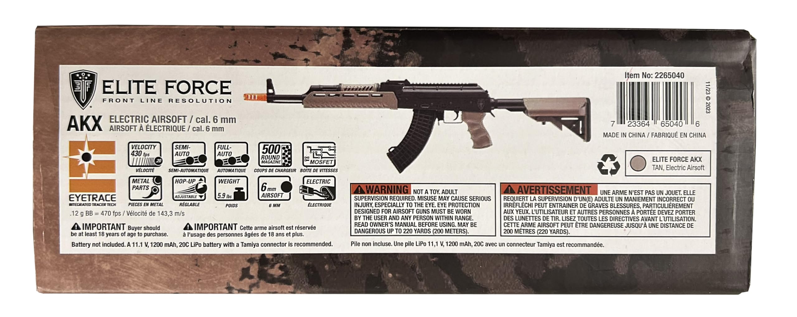 Elite Force AKX AEG Automatic 6mm BB Rifle Airsoft Gun with Built-in EyeTrace LED Tracer Unit - Perfect for Tactical Training, Airsoft Battles & Outdoor Shooting Games